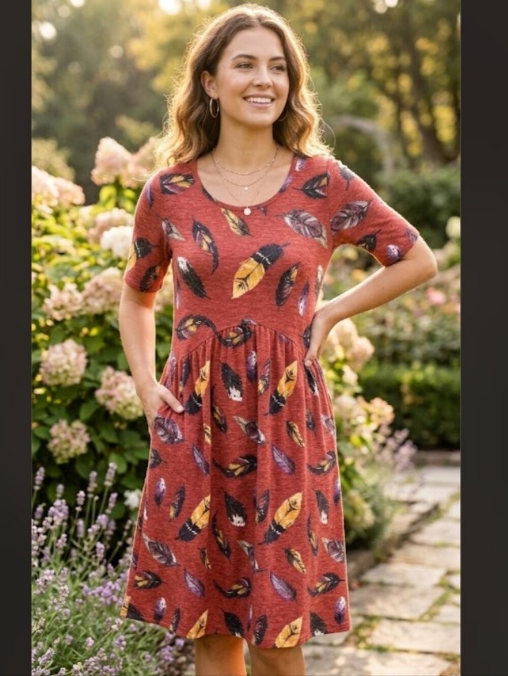 2/$30 Women's Feather Print Dress